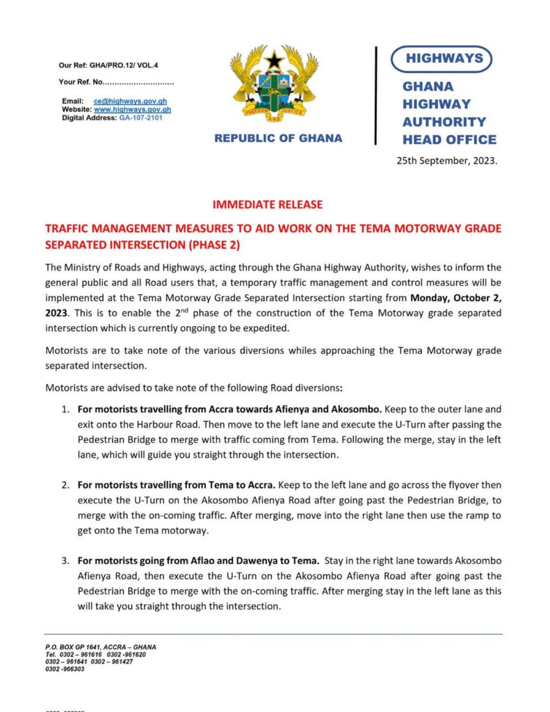 Tema Motorway Traffic Management Measures to Commence on October 2 2 20230926 102426