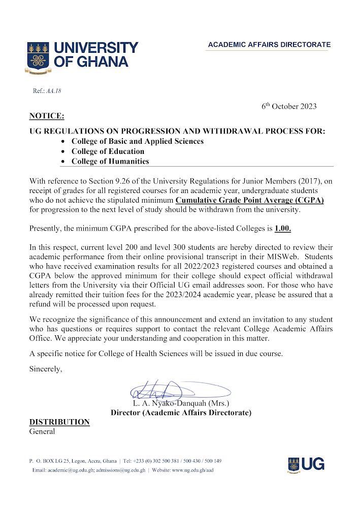 University of Ghana Announces New Progression and Withdrawal Procedures 2 20231010 145351