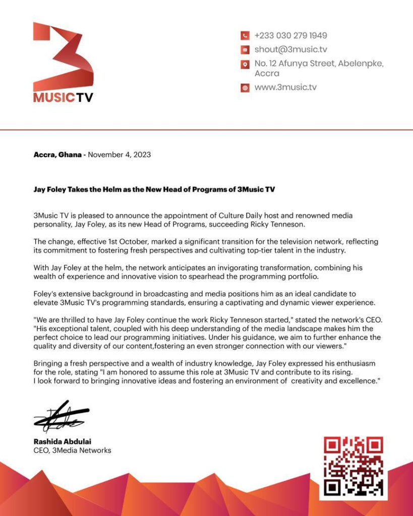 Jay Foley Named New Head of Programs at 3Music TV 2 20231104 105340