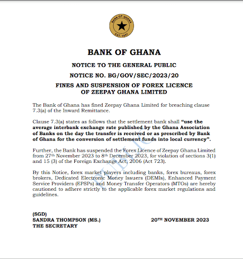 Bank of Ghana fines and suspends forex licence of Zeepay Ghana Limited 1 image 6