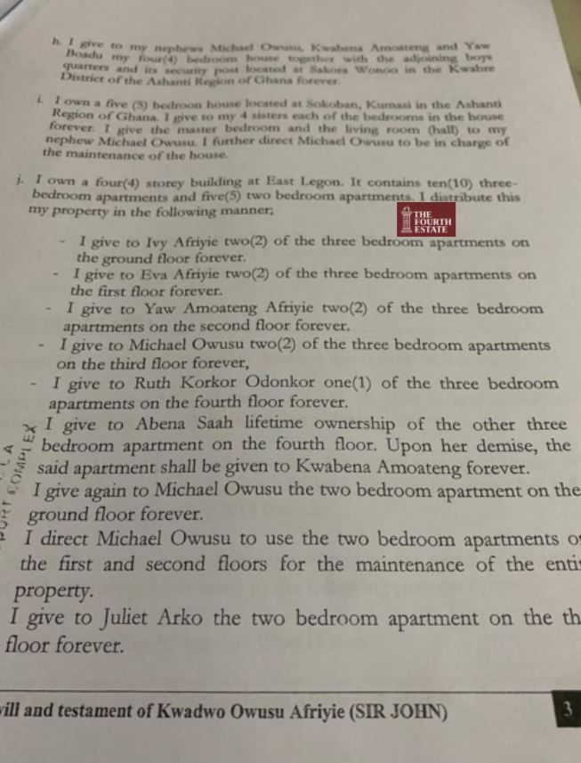 FULL DETAILS: Achimota Forest lands, gold businesses and guns in Sir John’s will 3