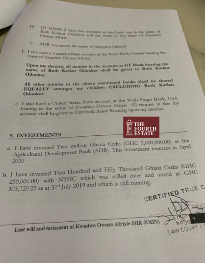 FULL DETAILS: Achimota Forest lands, gold businesses and guns in Sir John’s will 9