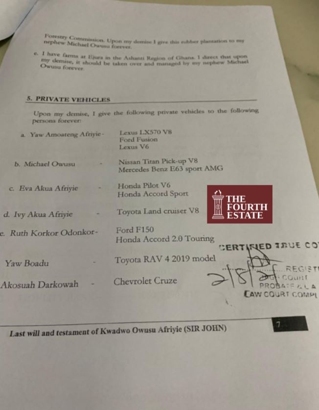 FULL DETAILS: Achimota Forest lands, gold businesses and guns in Sir John’s will 7