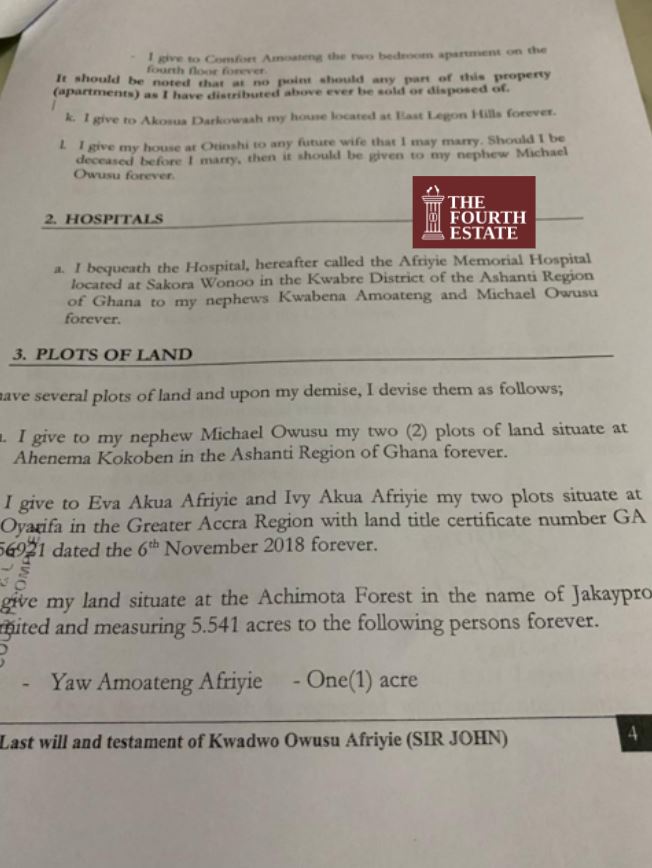 FULL DETAILS: Achimota Forest lands, gold businesses and guns in Sir John’s will 4
