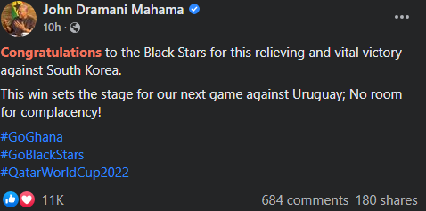 Don’t be complacent ahead of Uruguay match – John Mahama 2