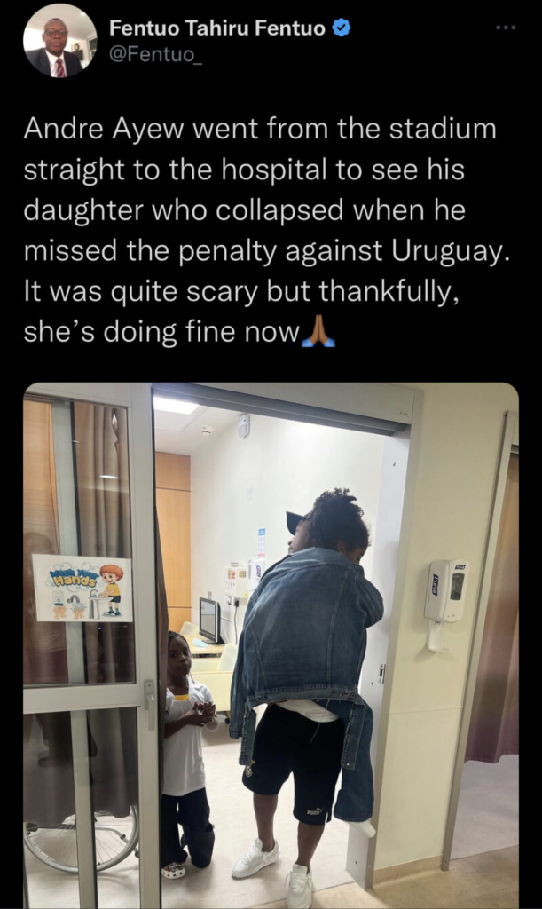 Andre Ayew’s daughter recovering after collapsing during Ghana versus Uruguay game 2
