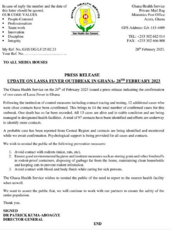 12 additional cases of Lassa Fever confirmed in Ghana 2