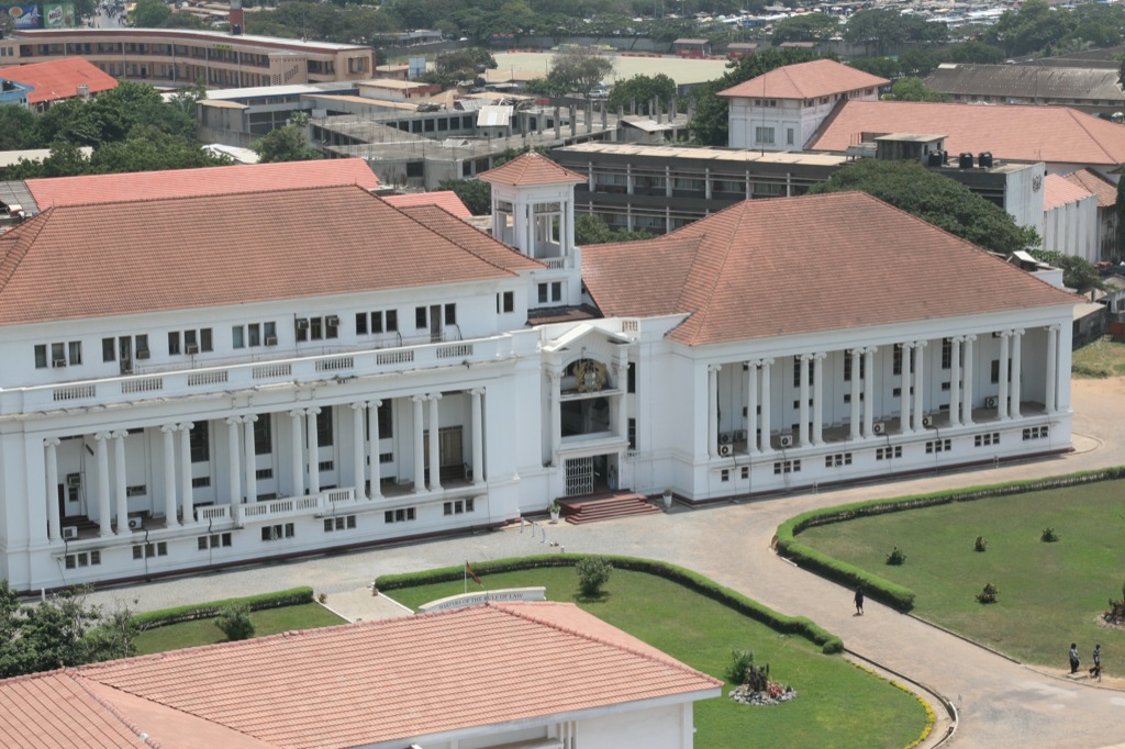 The EOCO logo and offices in Ghana during a press briefing