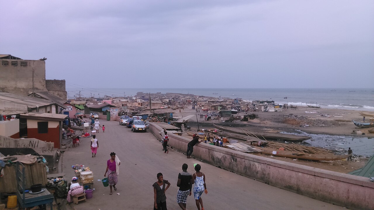 Shipping containers and cargo port representing international trade in Ghana