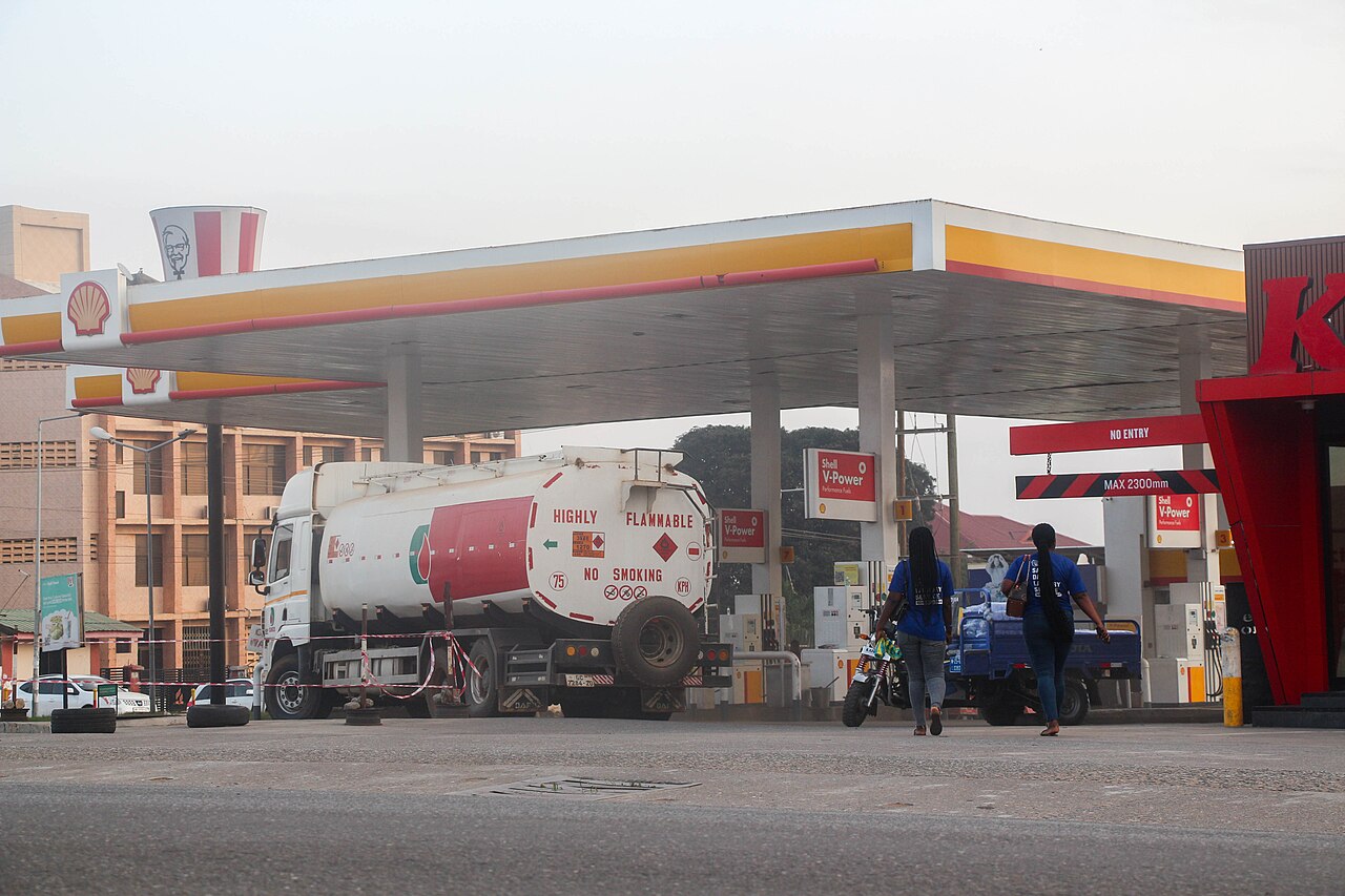 Petroleum tanker truck driving on a highway in Ghana