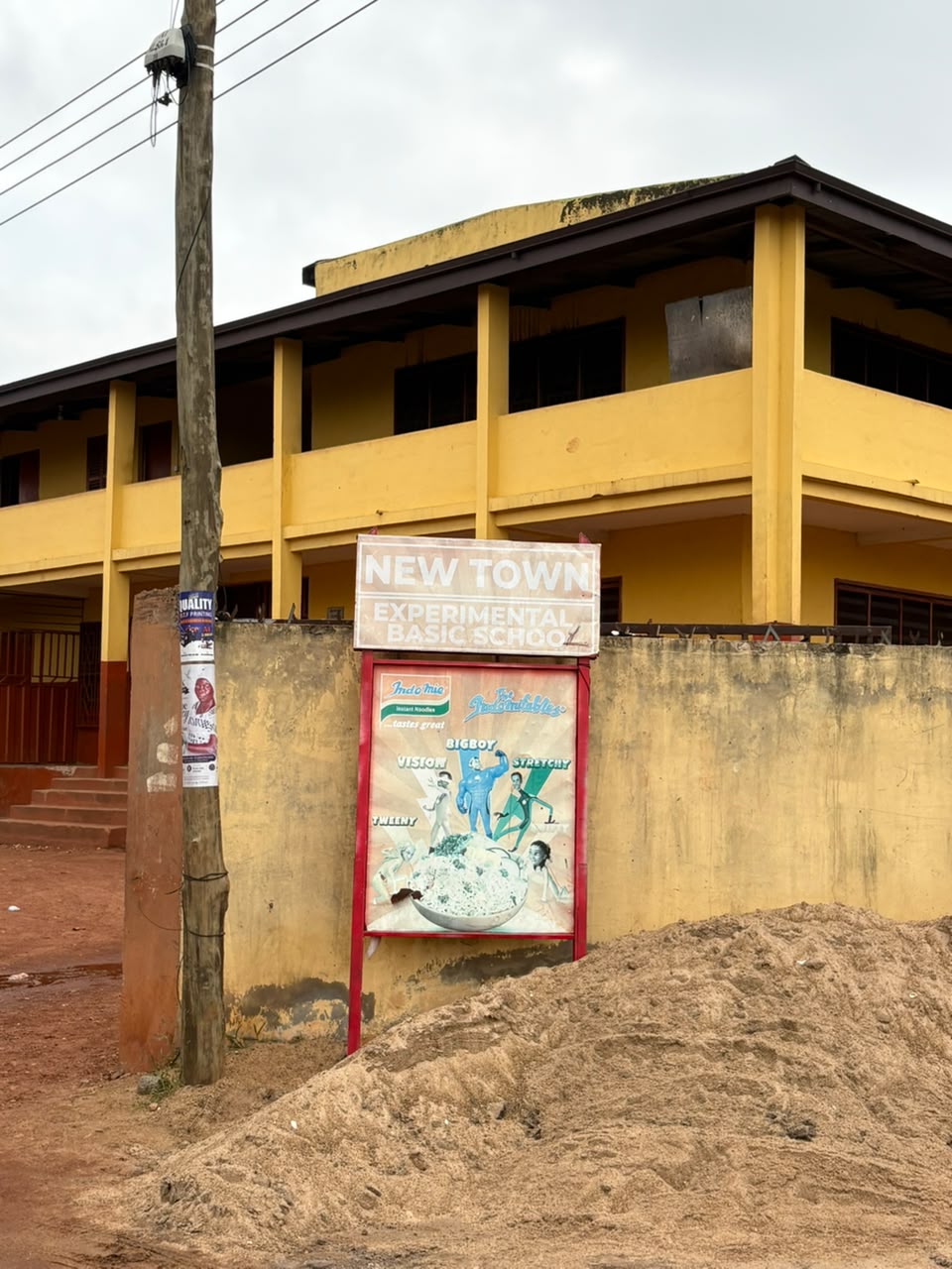 Students outside a public basic school building in urban Ghana